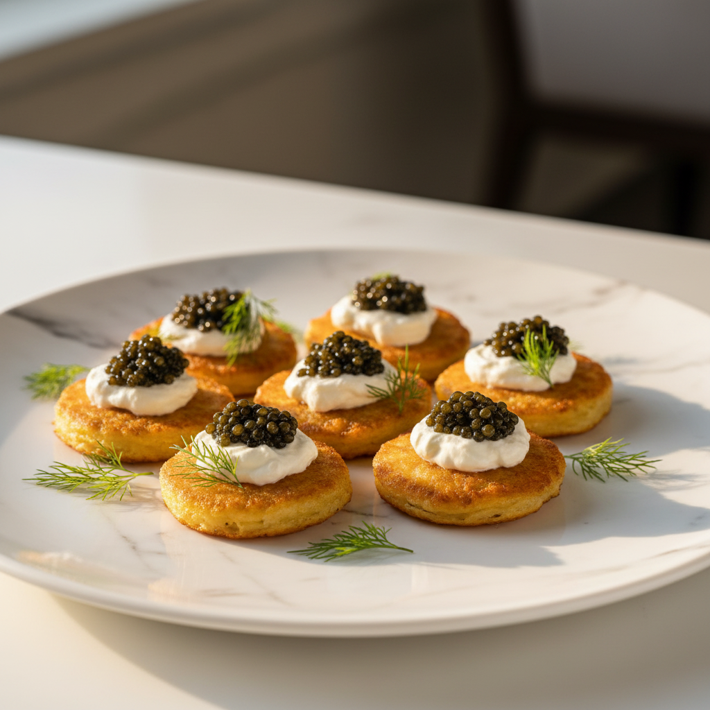Mini potato pancakes with caviar lifestyle